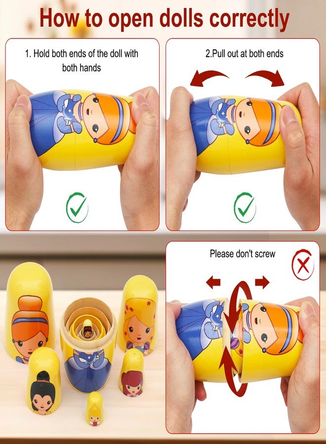 NEPOG Princess Nesting Dolls for Girls Kids, 6 Pcs Princess Girls with Dress Handmade Wooden Nesting Dolls Matryoshka Doll for Kids Birthday Home Decoration - Image 5